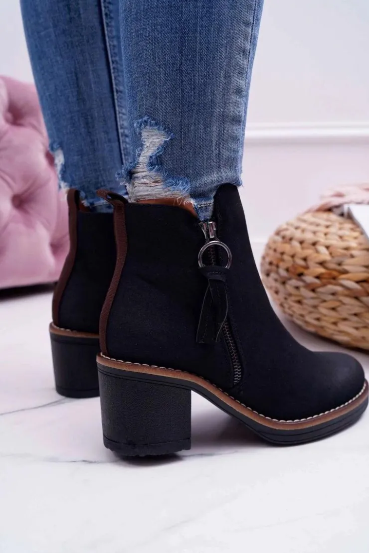 Boto Botki Na Słupku|Botki Zimowe Damskie*Damskie Botki Na Słupku Ocieplane Filcem Czarne Delia