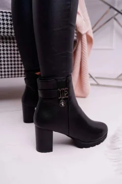 Sale Boto Damskie Botki Na Słupku Ocieplane Czarne Teleni