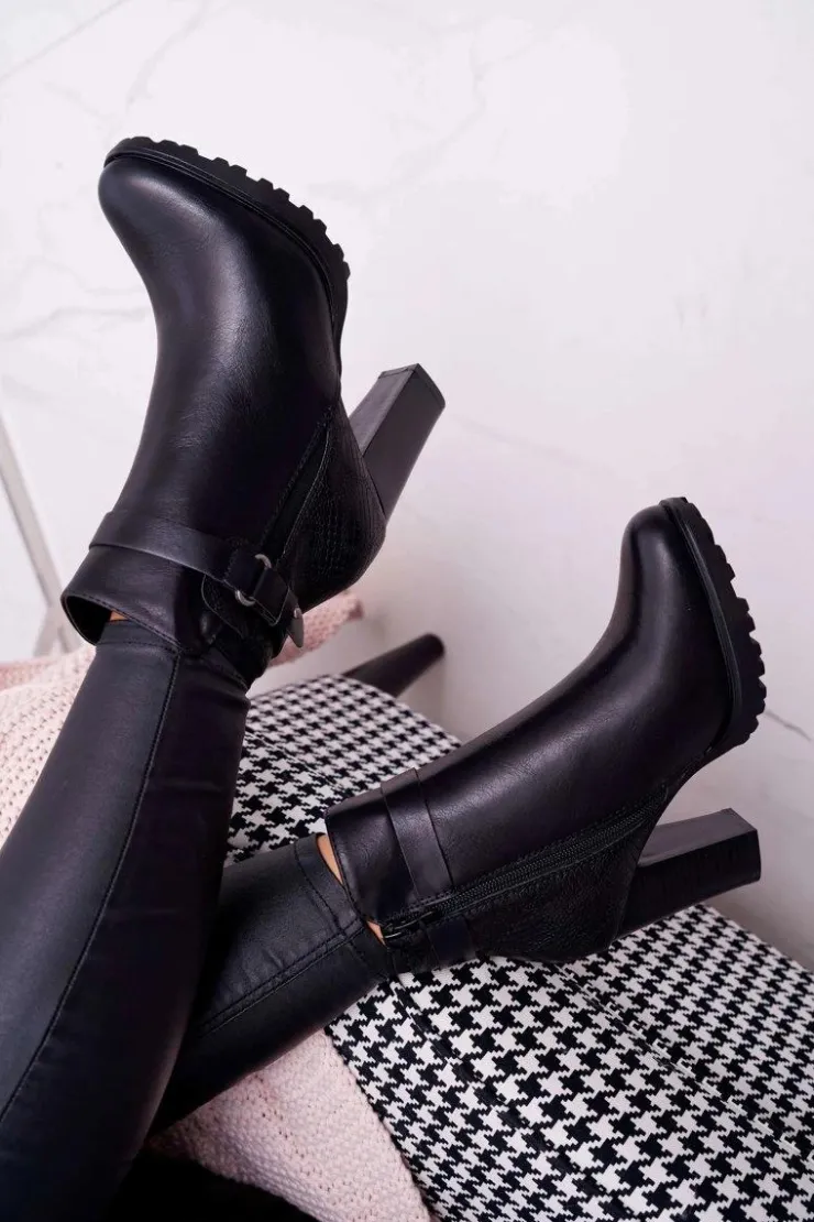 Boto Botki Na Słupku|Botki Zimowe Damskie*Damskie Botki Na Słupku Ocieplane Czarne Devin