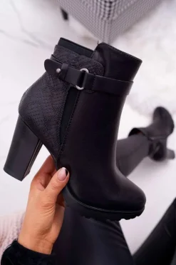 Boto Botki Na Słupku|Botki Zimowe Damskie*Damskie Botki Na Słupku Ocieplane Czarne Devin