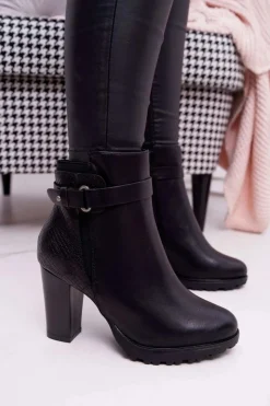 Boto Botki Na Słupku|Botki Zimowe Damskie*Damskie Botki Na Słupku Ocieplane Czarne Devin