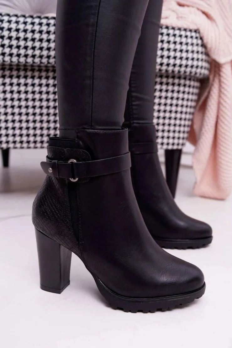 Boto Botki Na Słupku|Botki Zimowe Damskie*Damskie Botki Na Słupku Ocieplane Czarne Devin