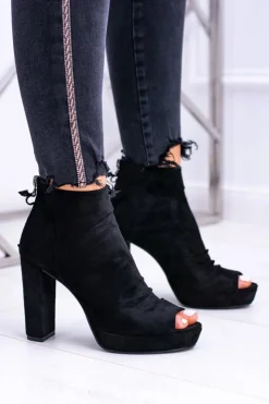 Sale Boto Damskie Botki Na Słupku Odkryte Palce Czarne Temira