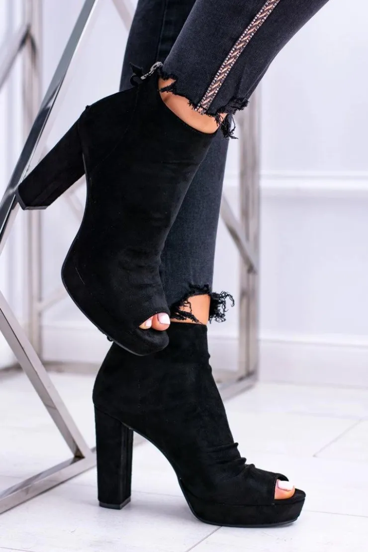 Sale Boto Damskie Botki Na Słupku Odkryte Palce Czarne Temira