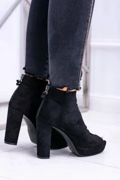 Sale Boto Damskie Botki Na Słupku Odkryte Palce Czarne Temira