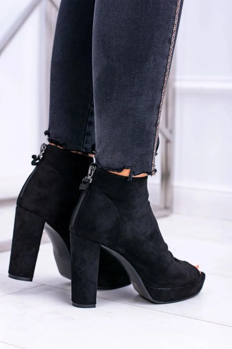 Sale Boto Damskie Botki Na Słupku Odkryte Palce Czarne Temira