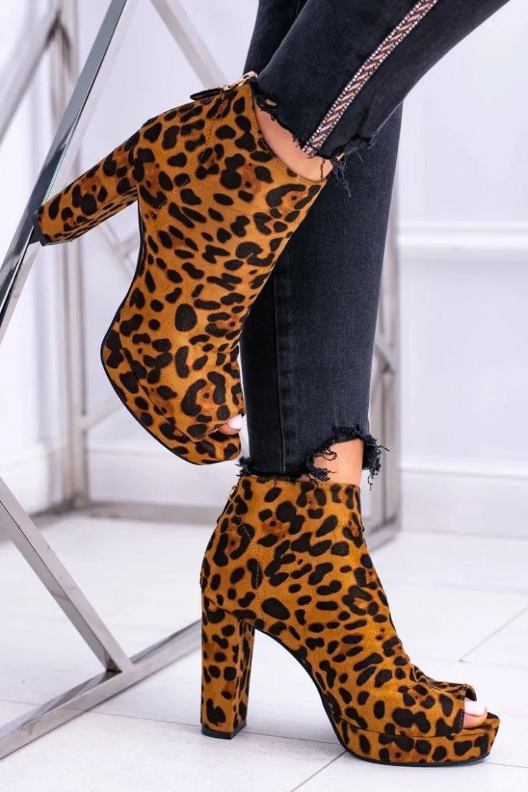 Boto Botki Na Słupku|Botki Zamszowe*Damskie Botki Na Słupku Odkryte Palce Panterka Temira