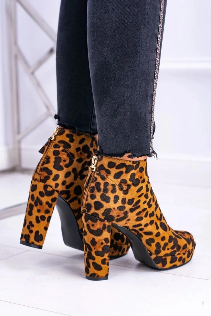 Boto Botki Na Słupku|Botki Zamszowe*Damskie Botki Na Słupku Odkryte Palce Panterka Temira