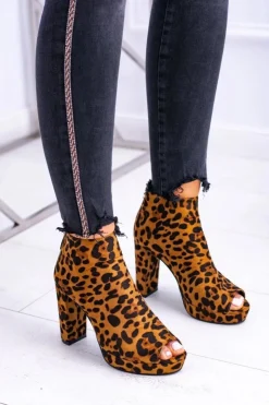 Boto Botki Na Słupku|Botki Zamszowe*Damskie Botki Na Słupku Odkryte Palce Panterka Temira