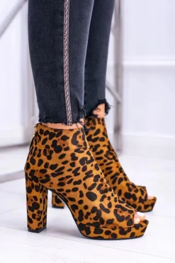 Boto Botki Na Słupku|Botki Zamszowe*Damskie Botki Na Słupku Odkryte Palce Panterka Temira