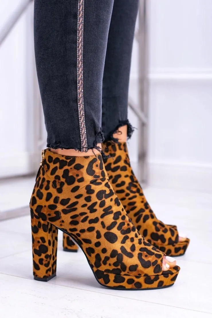 Boto Botki Na Słupku|Botki Zamszowe*Damskie Botki Na Słupku Odkryte Palce Panterka Temira