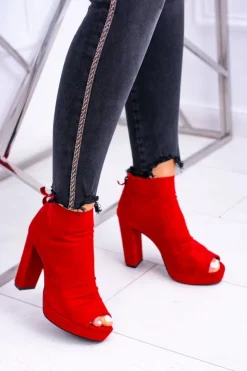 Damskie Boto Damskie Botki Na Słupku Odkryte Palce Czerwone Temira