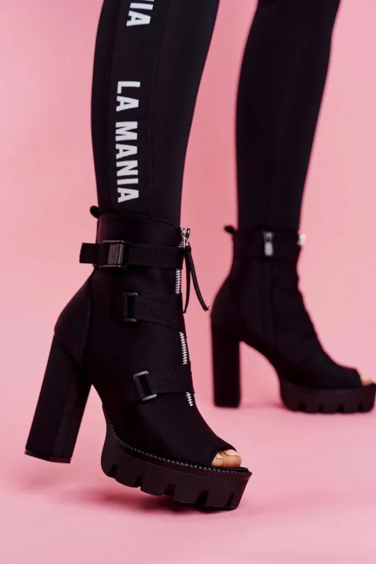 Damskie Boto Damskie Botki Na Słupku Open Toe Czarne Gladios