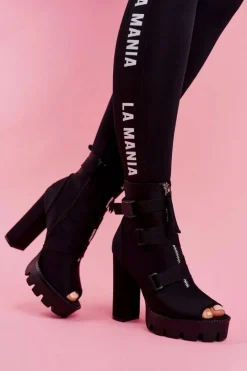 Damskie Boto Damskie Botki Na Słupku Open Toe Czarne Gladios