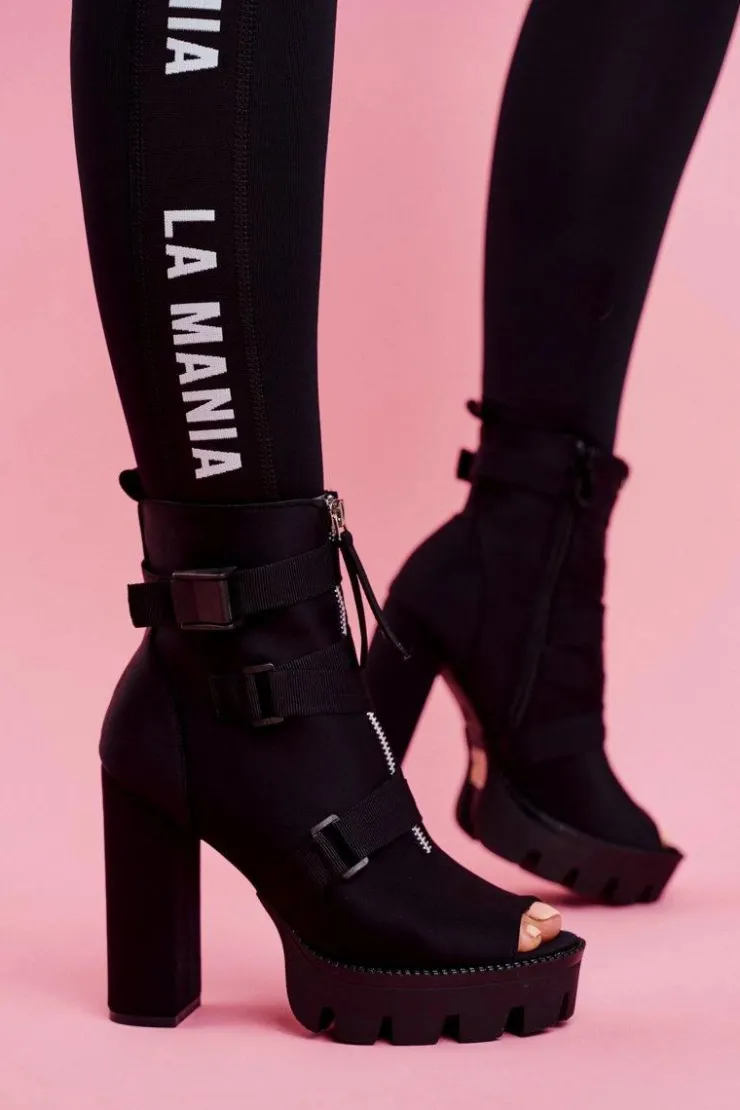 Damskie Boto Damskie Botki Na Słupku Open Toe Czarne Gladios