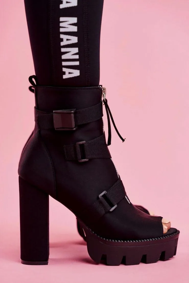 Damskie Boto Damskie Botki Na Słupku Open Toe Czarne Gladios