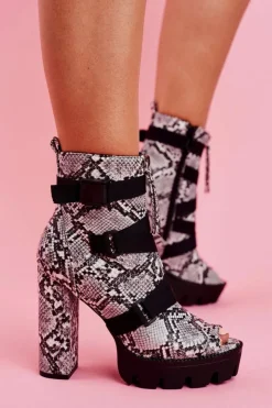 Best Boto Damskie Botki Na Słupku Open Toe Skóra Węża Gladios