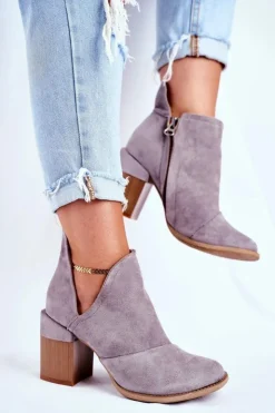 Boto Botki Na Słupku|Botki Na Obcasie*Damskie Botki Na Słupku Szare Wycięte Meliori