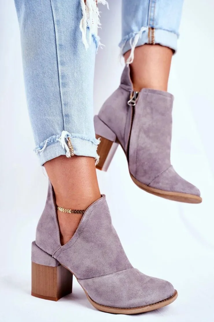 Boto Botki Na Słupku|Botki Na Obcasie*Damskie Botki Na Słupku Szare Wycięte Meliori