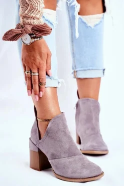 Boto Botki Na Słupku|Botki Na Obcasie*Damskie Botki Na Słupku Szare Wycięte Meliori