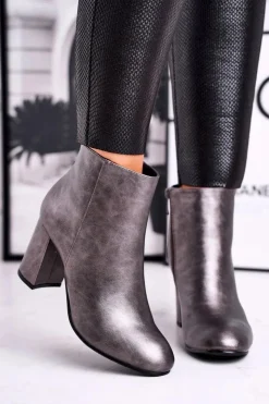 Boto Botki Na Słupku|Czarne Botki*Damskie Botki Na Słupku Szare Gun