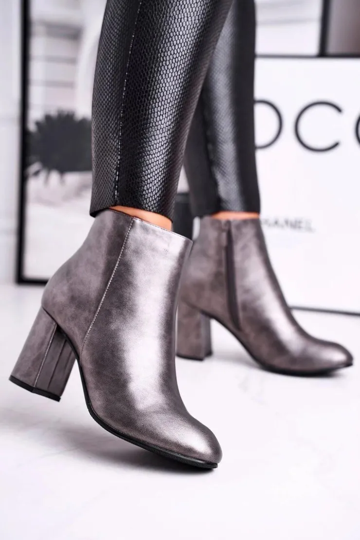 Boto Botki Na Słupku|Czarne Botki*Damskie Botki Na Słupku Szare Gun