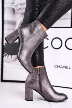 Boto Botki Na Słupku|Czarne Botki*Damskie Botki Na Słupku Szare Gun