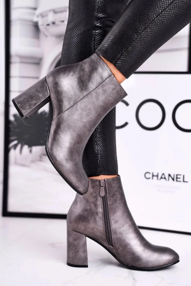 Boto Botki Na Słupku|Czarne Botki*Damskie Botki Na Słupku Szare Gun