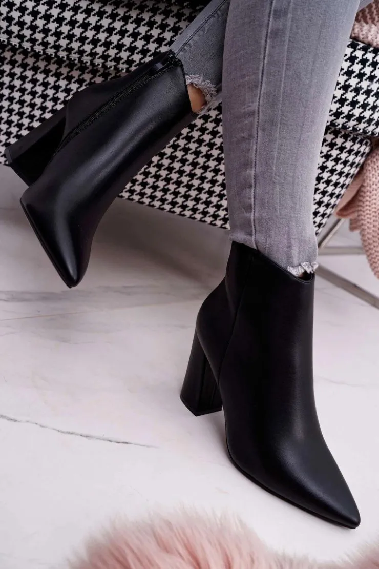 Hot Boto Damskie Botki Na Słupku W Szpic Czarne Felino