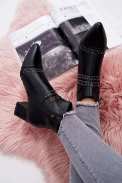 Damskie Boto Damskie Botki Na Słupku W Szpic Z Nitami Czarne Primma