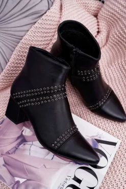 Damskie Boto Damskie Botki Na Słupku W Szpic Z Nitami Czarne Primma