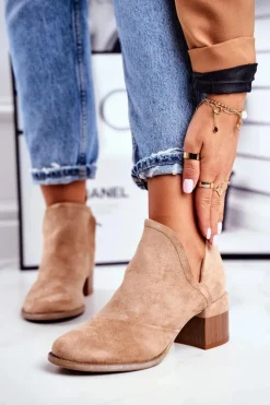 Boto Botki Wiosenne|Botki Na Słupku*Damskie Botki Na Słupku Wycięte Khaki Mini Meliori