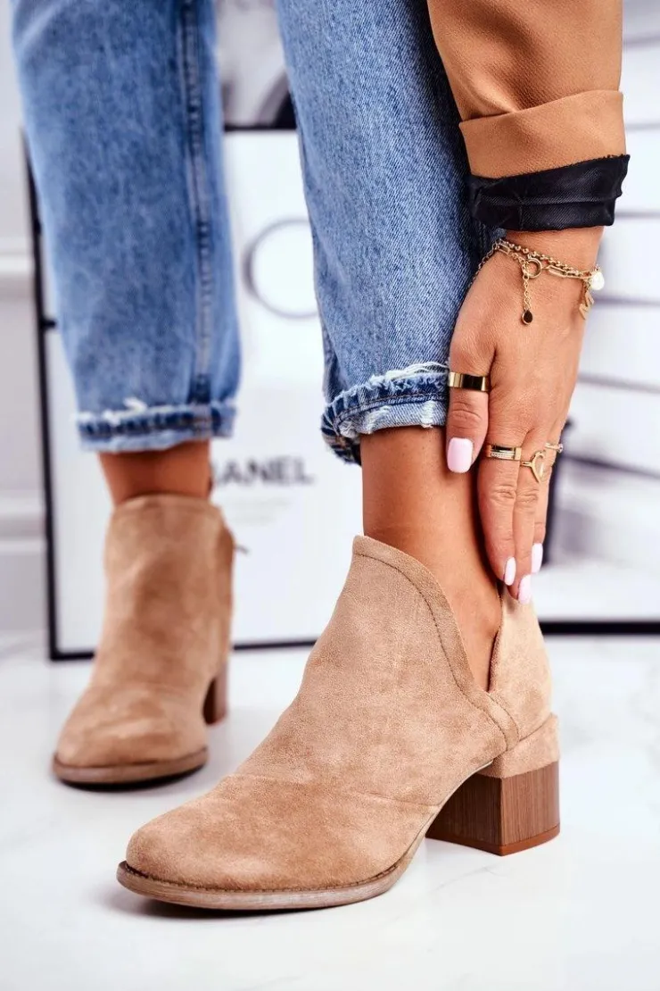 Boto Botki Wiosenne|Botki Na Słupku*Damskie Botki Na Słupku Wycięte Khaki Mini Meliori