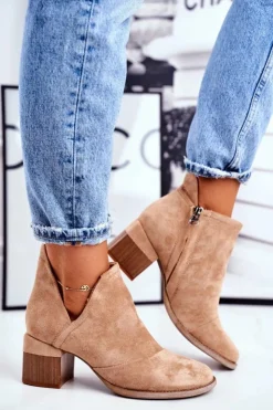 Boto Botki Wiosenne|Botki Na Słupku*Damskie Botki Na Słupku Wycięte Khaki Mini Meliori