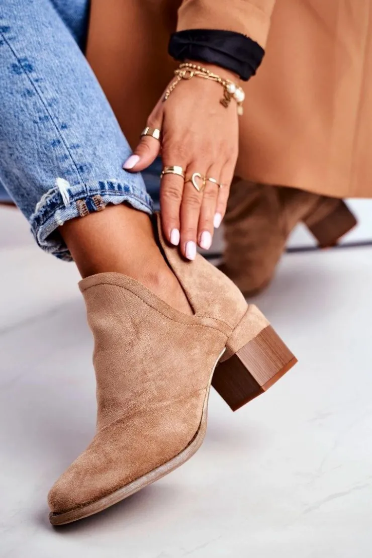 Boto Botki Wiosenne|Botki Na Słupku*Damskie Botki Na Słupku Wycięte Khaki Mini Meliori