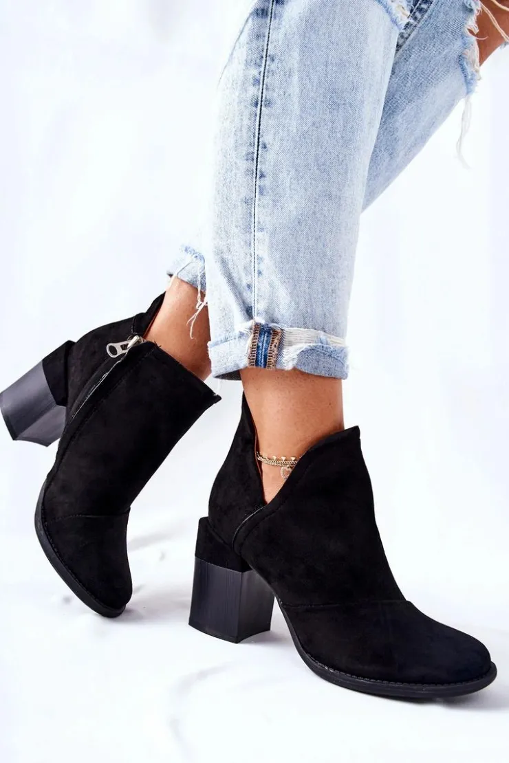 Discount Boto Damskie Botki Na Słupku Wycięte Czarne Meliori