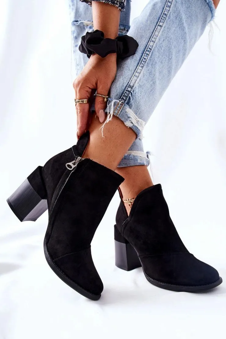 Discount Boto Damskie Botki Na Słupku Wycięte Czarne Meliori