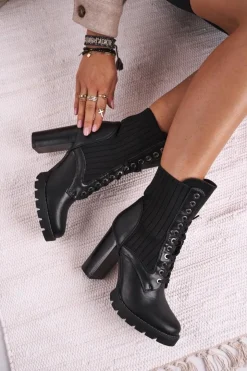 Clearance Boto Damskie Botki Na Słupku Wysokie Czarne Erdogan