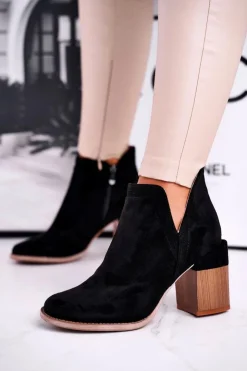 Discount Boto Damskie Botki Na Słupku Wycięte Czarne Meliori Dream