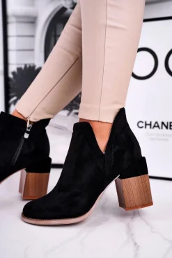 Discount Boto Damskie Botki Na Słupku Wycięte Czarne Meliori Dream