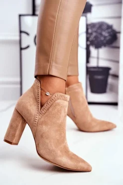 Damskie Boto Damskie Botki Na Słupku Wycięte Khaki Bimmer