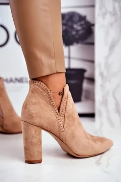 Damskie Boto Damskie Botki Na Słupku Wycięte Khaki Bimmer