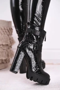 Boto Botki Na Słupku|Czarne Botki*Damskie Botki na Słupku Wysokie Czarne Hortego