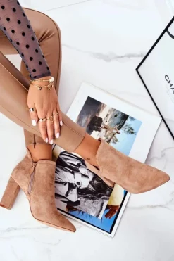 Best Boto Damskie Botki Na Słupku Wycięte Khaki Voom