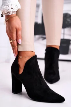 Damskie Boto Damskie Botki Na Słupku Wycięte Czarne Voom