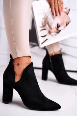 Damskie Boto Damskie Botki Na Słupku Wycięte Czarne Voom