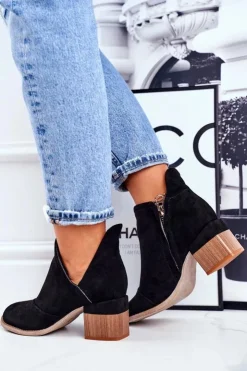 Online Boto Damskie Botki Na Słupku Wycięte Czarne Mini Meliori