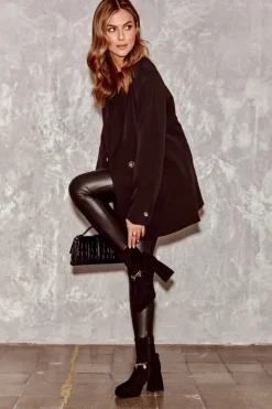 Damskie Boto Damskie Botki Na Słupku Z Łańcuszkiem Czarne Tiselo