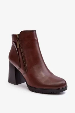 Buty Sergio Leone Botki Zimowe Damskie|Brązowe I Beżowe Botki*Damskie Botki Na Słupku Z Suwakami Brązowe Ryelle