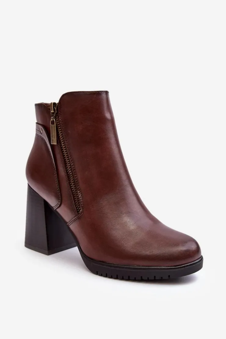 Buty Sergio Leone Botki Zimowe Damskie|Brązowe I Beżowe Botki*Damskie Botki Na Słupku Z Suwakami Brązowe Ryelle